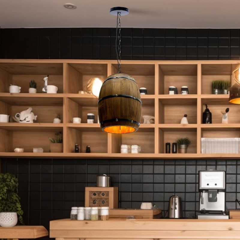 DDBESSIC Antique Wine Barrel Pendant Light Wood Bar Cafe Lights