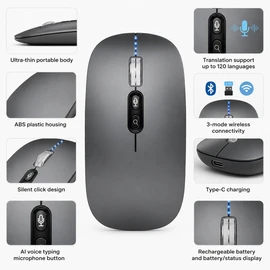 Smart AI Voice Typing 3-Mode Wireless Mouse Supports 120 Languages Display Ultra-Thin Portable Silent Office Mouse for Laptop PC