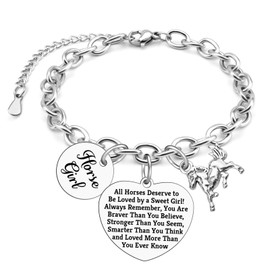 Gifts for Horse Lovers Stainless Steel Bracelet Horse Gifts for Women Horses Themed Gift for Friend Sister Mom Daughter Cowgirl Horses Fans Christmas Graduation Birthday Gift Silver Chain Bracelet