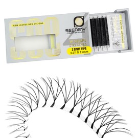 SEEDEW 4D-Double Tips Lash Extensions, 0.07mm D Curl 11mm 12 Rows/Tray, W Shape 4DD Flat Stem, PBT Volume False Eyelashes for Beginner Artist, Lash Tech, Beauty Salon(4DD-Matte Black-0.07-D-11mm)