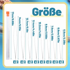 Pack of 16 Beading Needles, 8 Sizes of Bead Needles with Large Eye, Stainless Steel Sewing Needles with Needle Bottle, Large Eye Bead Needles for DIY Beading Crafts and Jewellery Making