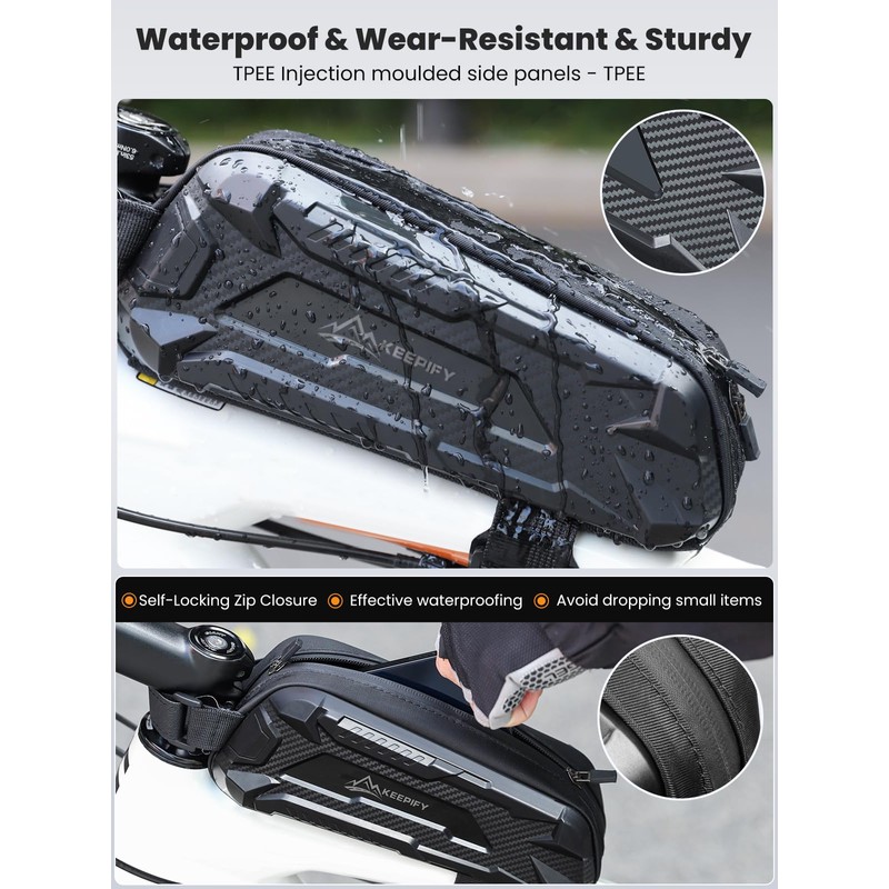 Ultra Supportive Bicycle Bag Frame, Waterproof Bicycle Frame Bag, Self-Closing