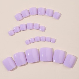 24 Pcs Purple Press on Nails Square Short Fake Toe Nails Gloss Glue on Full Cover Solid Color Acrylic Cute False Toenails Summer Beach Artificial for Women and Girls