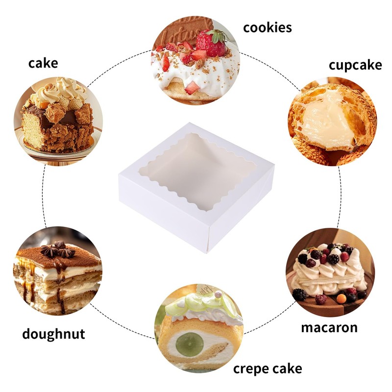 PFAMKEER 50 pcs 8x8x2.5 Inches Bakery Boxes with Window, Cake