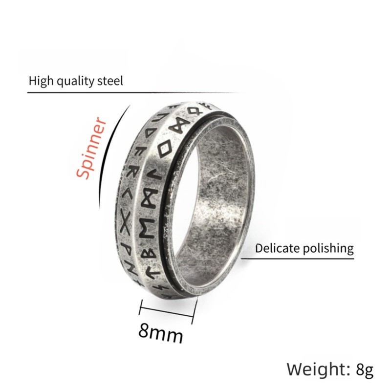 Mens Stainless Steel Norse Viking Spinner Fidget Rings For Men