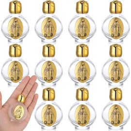 Domensi 12 Pcs Glass Holy Water Bottles 0.5 Floz Embossed Portable Glass Travel Bottles Girl Communion Church Gifts for Home Wedding Baptism Favors(Gold,Virgin Mary Devotional)