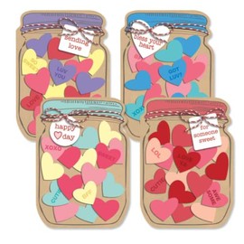 Jar of Conversation Hearts Valentine’s Day Greeting Cards - Set of 8, Envelopes Included, Great for Wedding Announcements, Holiday Event Invitations, Valentine's Day Parties, Romantic Notes