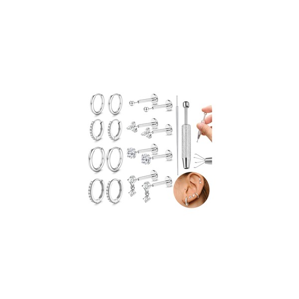 ADRAMATA 18PCS 16G/20G Helix Piercing Jewellery Surgical Steel Threadless Push