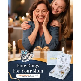 EJALEN Gift for Mom for Mother's Day Birthday - Sterling-Silver Turquoise Dragonfly Spoon Ring - Vintage Boho Sunflower Thumb Rings Wrap Ring Victorian Style Antique Floral Jewelry Gifts