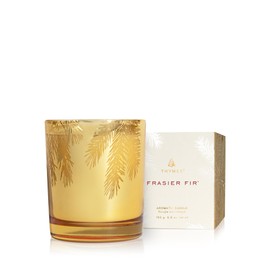 Thymes Frasier Fir Gilded Gold Candle - Scented Candle with Notes of Siberian Fir, Cedarwood, and Sandalwood - Holiday Candle with a Luxury Home Fragrance - Pine Needle Design (6.5oz)