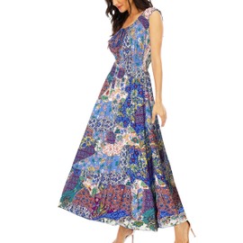 OSTOO Women's 2025 Summer Boho Floral Print Tiered Casual Flowy Long Maxi Dress(Blue,M)