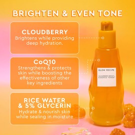 Glow Recipe Travel Size Cloudberry Brightening Toner + Essence Skincare-CoQ10 Face Toner to Strengthen Skin Barrier+Hydrating Rice Water, Vitamin C, E & 5% Glycerin to Soften & Even Skin Tone (30 ml)