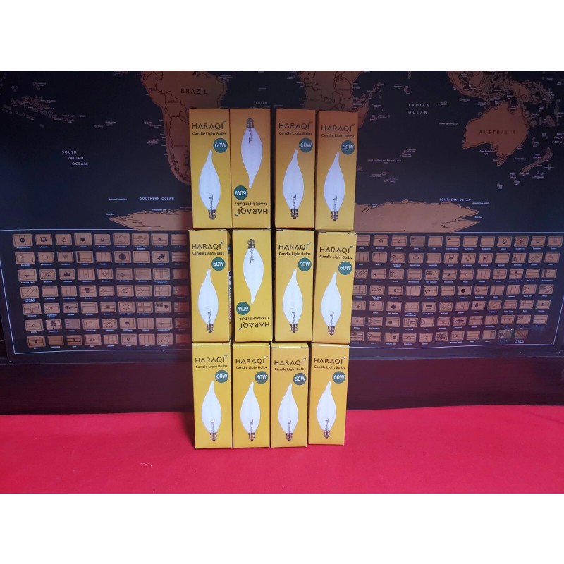 Haraqi 12 Pack 60w E12 C32 Flame Tip Clear Light