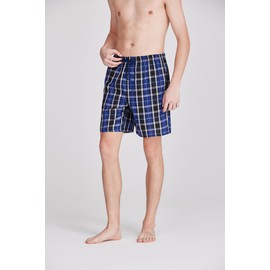 Jveyvth Men's Plaid Pajama Shorts Relaxed Fit Lounge Pants with Drawstring and Button Open Fly 3 Pack
