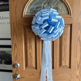 Large Baby Blue Car Bow, 16" Wide - Front Door Decoration, Fully Assembled, Gift Bow, Birthday, Spring, Baby Shower, Decoration, Classroom, Office, Gender Reveal, Christmas, Easter