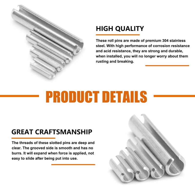 ISPINNER 220pcs Roll Pin Set, Stainless Steel Slotted Spring Pin