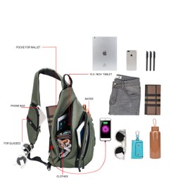 TurnWay Water-Proof Sling Backpack/Crossbody Bag/Shoulder Bag for Travel, Hiking, Cycling, Camping for Women & Men (Green)