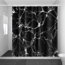 Uiiooazy Black Shower Curtain, Black Marble with White Lines Crack Waterproof Bathtub RV Decoration for Bathroom Abstract Modern Luxury Polyester Fabric Shower Curtains with Hooks 72x72 inches