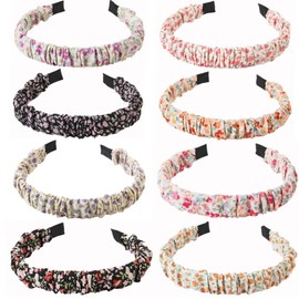 YOEMAYUNER Cute Headbands for Women Girls Fashion Headbands Ruched Headband Colorful Headband Solid Color Hair Hoops Floral Headbands Set(Multicolor, 8PCs)