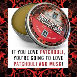 Aromastories Patchouli Musk 4oz Mature and Sensual Body Butter Luxurious Traditional and Rich, Essential Oils and Highly Fragrant, Skin Salve and Moisturizer, Shea Olive Oil Beeswax