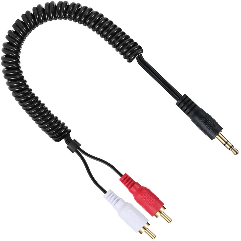 Tunghey Coiled DC 3.5mm to RCA Adapter Cable, TRS to