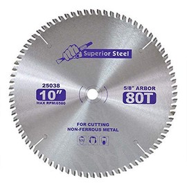 Superior Steel 25038 10" 80 Teeth 5/8" Arbor 6500 RPM Circular Saw Blade for Cutting Non-Ferrous Metals