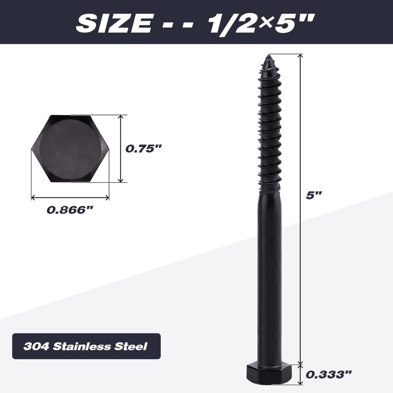 6-Sets 1/2 x 5 Hex Lag Screws and 1/2" ID