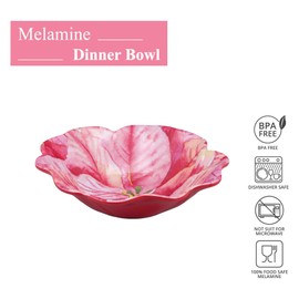 UPware Joyful Holiday Melamine Bowl Set, Flower Shaped Bowls for Pasta, Rice, Soup, and Salad, BPA-Free, Dishwasher Safe, Shatter-Proof, Pink, 8 Inch, Set of 6