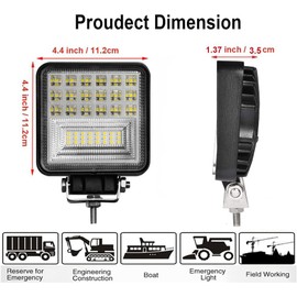 WINBANG LED Work Lights for Truck Tractor, 4 inch 126W Square LED Pod Lights,12V 24V Waterproof Cube Spot/Flood Off-Road Light Bar for Car Boat ATV UTV Golf Cart Snow Blower Pickup
