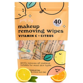 Pink Sky Makeup Remover Wipe for Face - Ultra Soft, Mini Makeup Wipes Individually Wrapped, Travel Makeup Wipe, Gently Cleanse & Remove, 40 Count (40 Wipes, VITAMIN C & CITRUS)