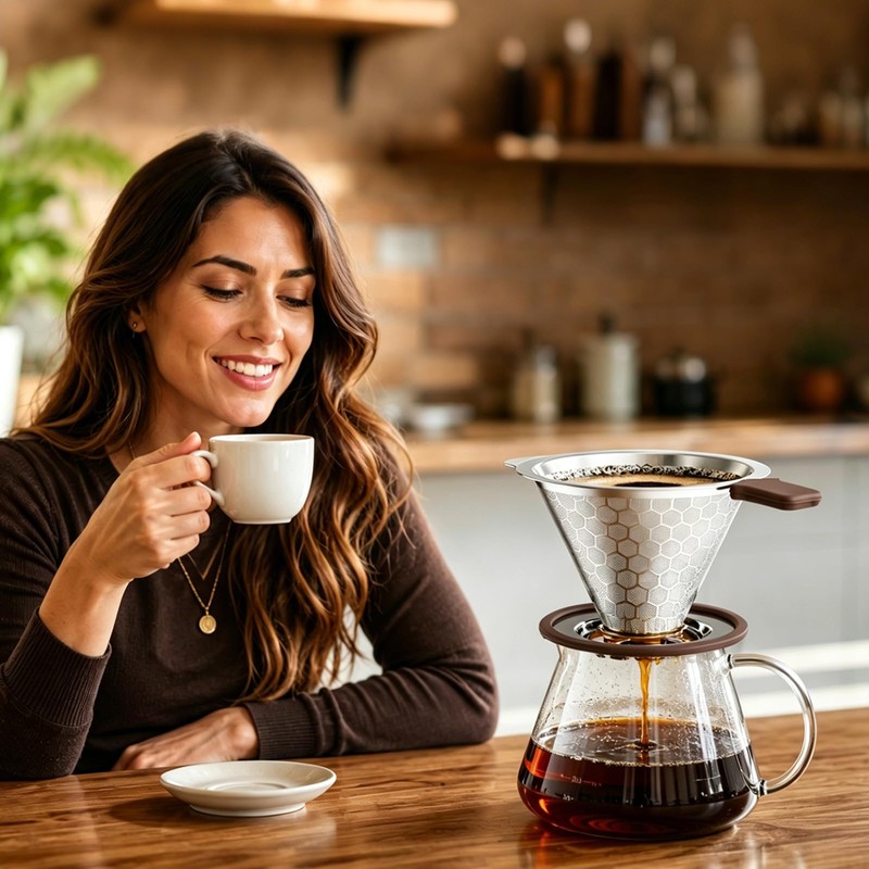 Pour Over Coffee Dripper, Stainless Steel Coffee Filter 600 Mesh