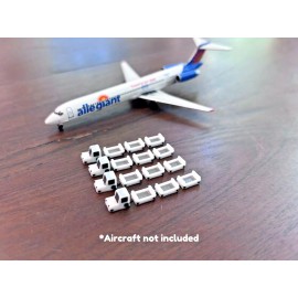 1:400 Model Airport Accessories - 16 Piece Open Baggage Cart & Tug Set (White)