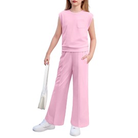 Arshiner Teen Girls Clothes 2 Piece Outfits Cap Sleeve Tank Top and Wide Leg Palazzo Sweatpants Set Size 10-12