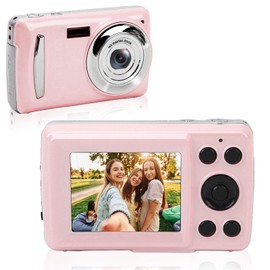 1080P Digital Camera, 2.4 16MP 16X Digital Zoom Auto Focus Mini Kid Camera, Portable Anti-Shake Vlogging Selfie Cameras for Boys Girls Kids Teens (Pink)