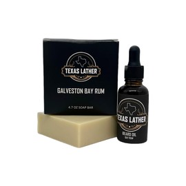 Texas Lather Texas Lather Beard Oil and Natural Soap Bundle for Men - Bay Rum Scent - Moisturized Beard, Cold Process - Stocking Stuffer for men - Gift for Men - Veteran Owned (Galveston Bay Rum)