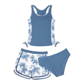 Naiyafly Girls Swimsuits 3 Piece Tankini Bathing Suit Set UPF 50+ Racerback Swimwear with with Shorts Beach Tankini Bikini Sets 9-16 Years
