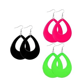 EKKONG Women's 80s Earrings, 3 Pairs of Lightning Shape Neon Earrings, Carnival Earrings, Accessories for Women, Retro Neon Party Dress, Acrylic