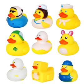 Satiskid 9 Pcs Yellow Rubber Ducks Cute Rubber Ducks Bath Toys for Baby Toddlers Boys Girls Pool Games, Mini Rubber Ducks Squeaky Bath Ducks Float Duck for Car Decoration, Baby Shower Party Suppliers