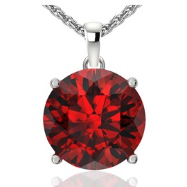 Belinda Jewelz - Round Birthstone Necklace, Gemstone Pendant Necklace with Prong Setting, 14K White Gold Necklace for Women with 18” Rhodium-Plated Sterling Silver Chain, Garnet Necklace