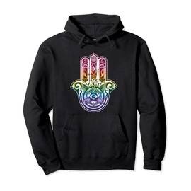 Hamsa Hand, All Seeing Eye, Lucky Charms, Fortune, Rainbow Pullover Hoodie