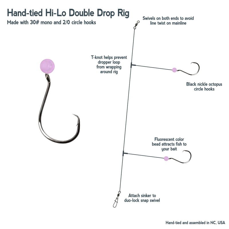 3 Pack '2/0' Bead Rig Surf Fishing Hi-Lo Double Drop