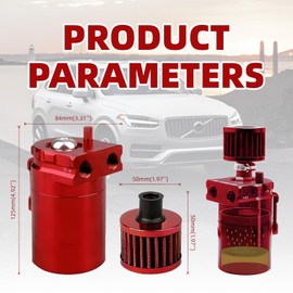 Oil Catch Can, 300 ml Aluminium Car Reservoir Tank, Oil Container, Universal Car Tank Tank Kit, with Air Filter, Hose and Other Accessories (Red)
