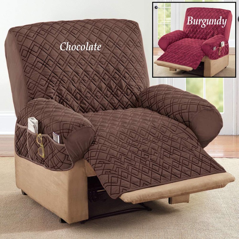 Collections Etc Diamond-Shape Quilted Stretch Recliner Cover with Storage Pockets