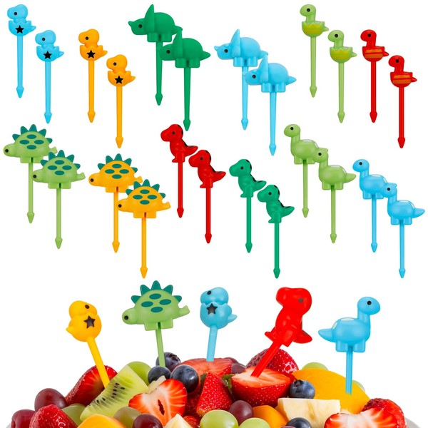 umorismo Pack of 24 Food Picks, Fruit Forks, Children's Skewers, Finger Food, 3D Dinosaur Mini Forks for Children, Reusable Plastic Forks for Lunch Box, Party, Afternoon Tea, Birthday Party