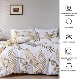 Hnayet Double Size Golden Leaf Duvet Cover Set,Premium Microfiber Bedding Set with Zipper Closure Corner Ties,Luxury Bedroom Decor,1 Duvet Cover + 2 Pillowcases,200 x 200 cm