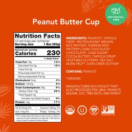 ALOHA ALOHA Organic Plant Based Protein Bars - Peanut Butter Cup Bar - 12 Bars, Vegan, Low Sugar, Gluten-Free, Low Carb, Non-GMO, No Stevia, No Erythritol