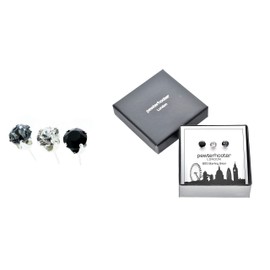 pewterhooter London Collection Men's Sparkling Sterling Silver Crystal Earrings with Gift Box.