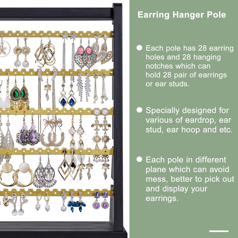 Poyilooo Earring Organizer Stand, Rustic Wood Earring Holder Rack, 5