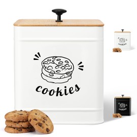 PERFNIQUE Cookie Jar with Lid Airtight, Cookie Tin with Bamboo Lid, Cute Cookie Jars for Kitchen Counter Decorative, 1 Gallon Food Storage Container for Candy, Cookies, Dessert, Farmhouse Home Decor