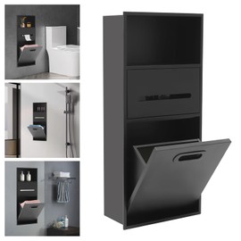 Stainless Steel Shower Niche, Built-in Tilt Out Trash Can Alcove, 26 x 5.5 x 11.8 inch Recessed Storage Cabinet With Toilet Paper Holder for Bathroom